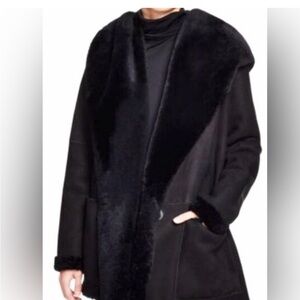 Vince Black shearling hooded Jacket